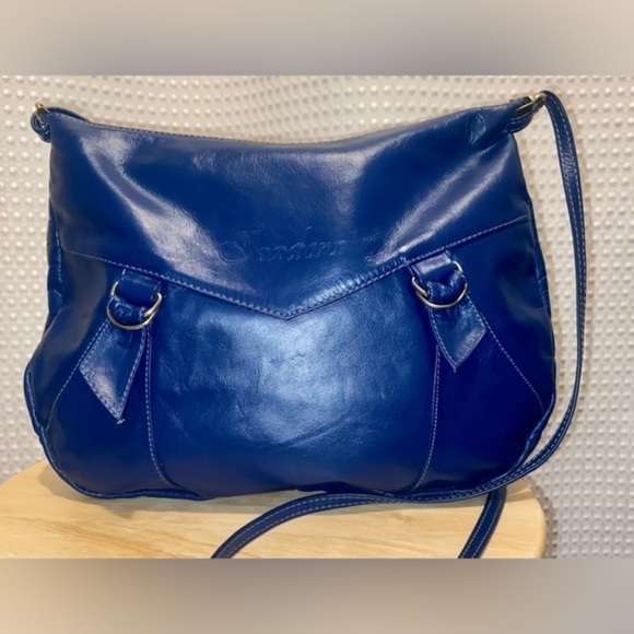 Women’s Isadora dark royal blue 100% genuine Leather‎ crossbody purse thin strap - Picture 2 of 14